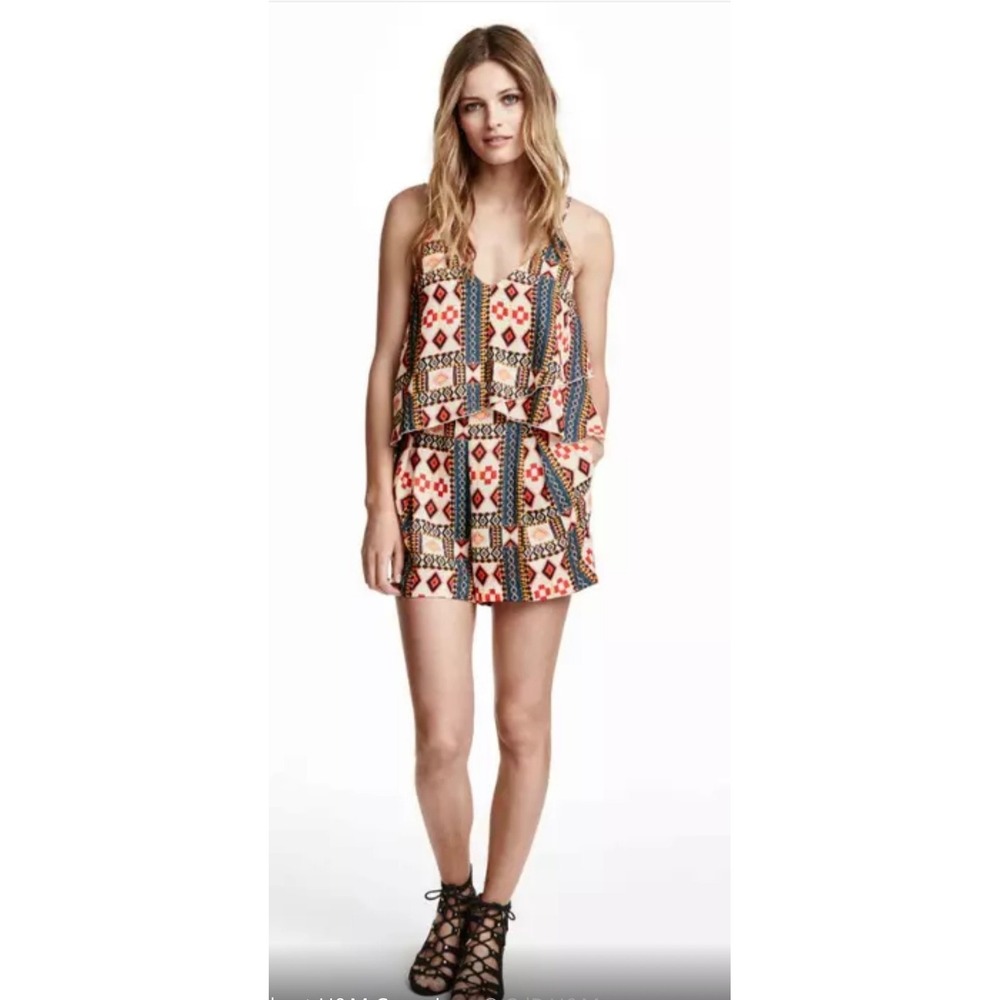 HM Conscious Romper Geometric Tribal Print Ruffle Womens 6 Vacation Layering